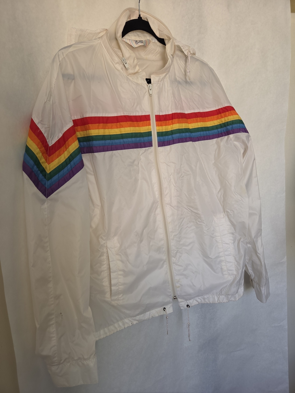 Sound Barrier Vintage White Windbreaker Jacket with Rainbow Stripe